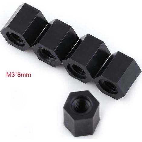 100 black PA66 M3 female x hexagonal (M38) threaded spacers (1/2)