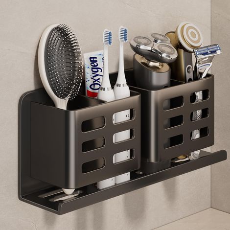 Porte-Brosse à Dents Autocollant en Aluminium Gris adapté au Rangement dans la Salle de Bain des brosses à Dents, du Dentifrice, des rasoirs, des Peignes, etc. (1/5)