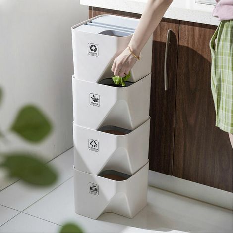 Poub de cuisine empilée tri poub de recyclage ménage pour seau de rangement de salle de bain 24 × 24 × 29.5 cm (1/5)
