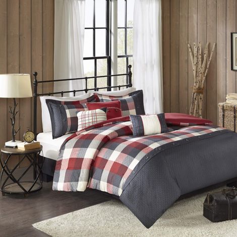 Parure de lit Alternative en Duvet Toutes Saisons avec Jupe de lit Assortie, taies d'oreiller, Oreiller décoratif, Polyester, Rouge, très Grand lit (264,2 x 233,7 cm) (1/5)