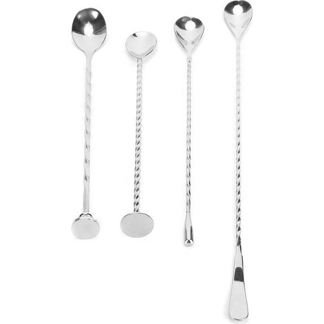 Lot de 4 cuillères à cocktail à long manche en acier inoxydable, pour shaker et cuisine. (1/4)