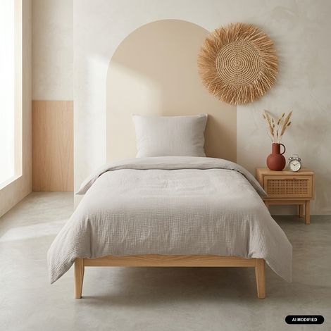 sweeek - Parure de lit gaze de coton galet 140x200cm - Alix (1/2)