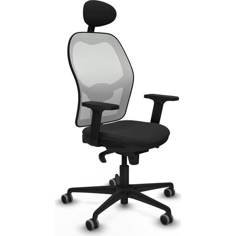 Jorquera sincro malla blanca similpiel negro brazos 2D base nailon cabecero fijo ruedas 65mm engomada (1/5)