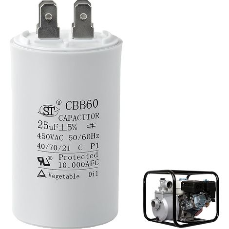 Condensateur CBB60 450V 25uF pour Moteur Électrique, Volet Roulant Condensateur de Démarrage Microfarad 50/60Hz Dans Boîtier Plastique pour Pompe Piscine Ventilateur Lave-Linge Machine à Laver (1/5)