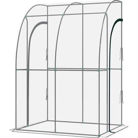 Serre de jardin Serre de Jardin adossée serre adossée 2 portes zippées enroulables acier PVC transparent (1/5)
