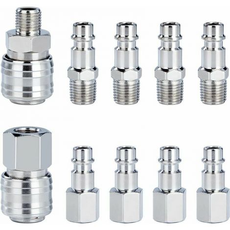 10 Stücke Kompressor Quick Connect 1/4 "BSP Air Pneumatische Koppler Kit Schlauch Armaturen Stecker Männlich Weiblich (1/5)