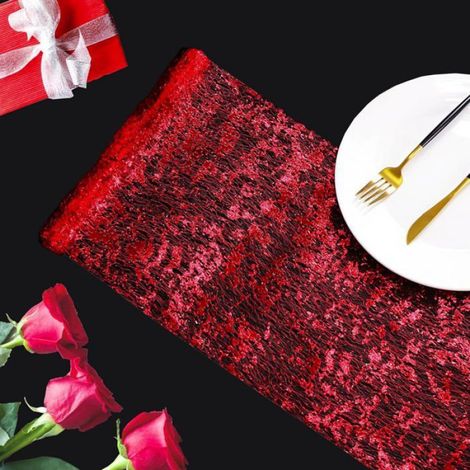Chemin De Table - Rouge - Maille Polyester - 28 Cm X 2 75 M - Pour Mariage Fête Décoration - 1 Pièce (1/5)