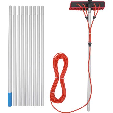 Kit de nettoyage pour panneaux solaires - Brosse 180°- 10 m de long - Tuyau 20 m - Alliage aluminium - Pour panneaux, toits, fenêtres