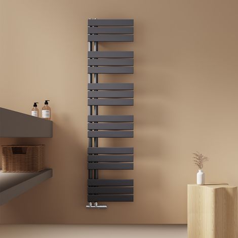 EMKE Badheizkörper Flach 1599x400 mm Anthrazit, Handtuchwärmer für Badezimmer Handtuchtrockner, Panel Handtuchhalter Seitenanschluss für Wasser 684W