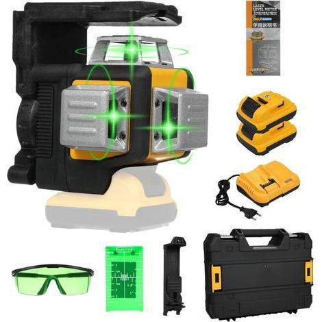 Niveau Laser Vert, 3x360 3D 12 Lignes avec Batterie Li-ion Rechargeable, Laser Level Auto-nivellement, avec Étui de Transport à Coque Rigide Inclus (1/5)