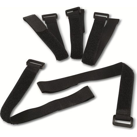 CHILITEC Lot de bandes velcro avec boucle, 5 pièces, 30x2 cm, noir