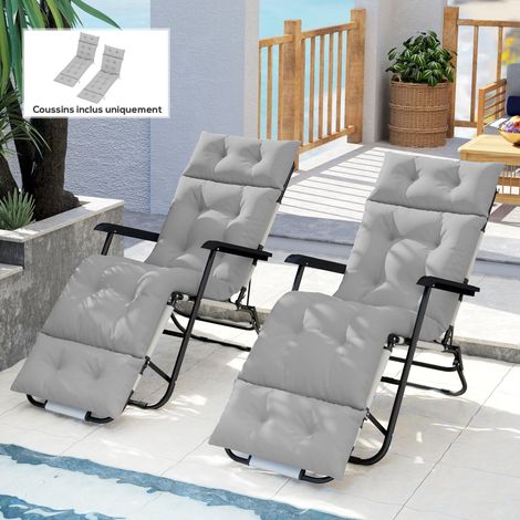 Set di 2 cuscini per lettino prendisole spessi e comodi - 6 lacci, 190 x 56 x 10 cm, grigio chiaro