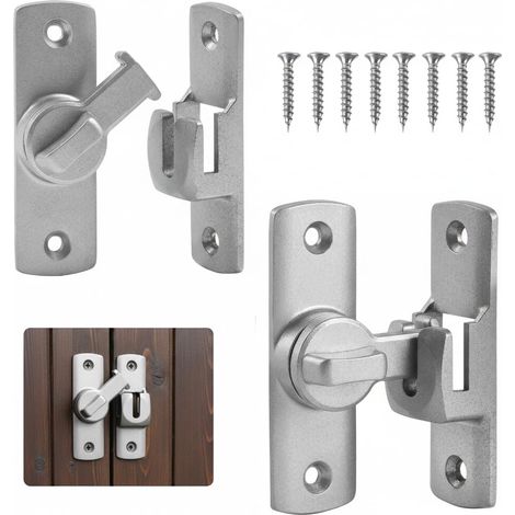Lot de 2 verrous de porte lumineux 90/180 degrés - Verrou de porte rabattable - Verrou coulissant avec vis fixe - Verrou pour portes, fenêtres, jardin, salle de bain - Argenté (1/5)