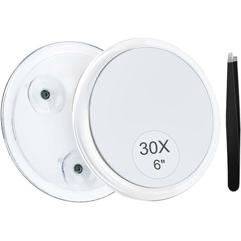Miroir grossissant MIYADIVA x30 à ventouse pour une fixation facile, idéal comme miroir de maquillage ou miroir de douche adhésif pour l'épilation des sourcils (15 cm). (1/4)