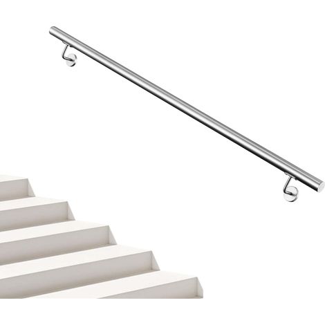 AICA Pasamanos de acero inoxidable 304 cepillado, 180 cm con 2 Soportes, Interior y Exterior