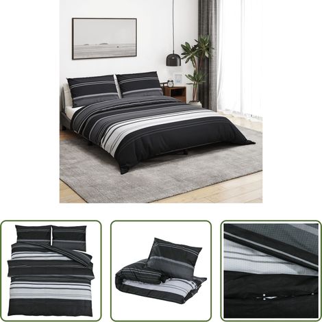 vidaXL Housse de couette noir et blanc - Ensemble de housse de couette noir et blanc 260x220 cm Coton (1/5)