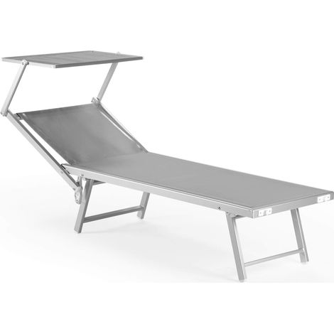 Rebecca Mobili Sonnenliege Graue Aluminium mit Verstellbarem Sonnendach für Garten und Strand