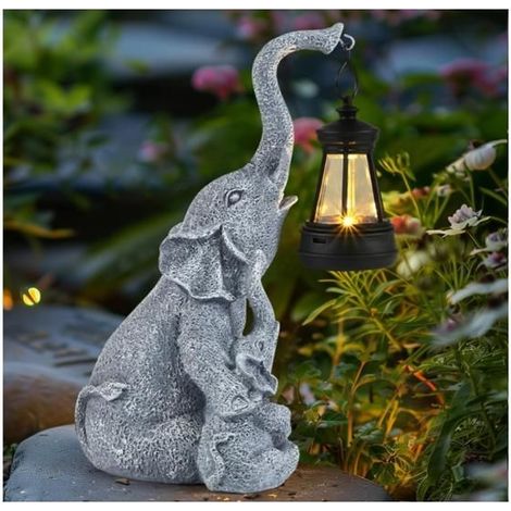 Statue De Jardin Solaire Éléphants Lumière Solaire, Décoration de Cour avec Lampe Solaire, Décoration Jardin, Décoration Extérieure