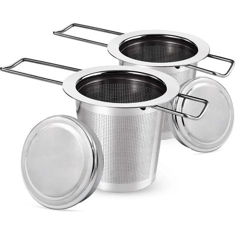 Stück Teesieb Teefilter und Deckel/Abtropfschale, 304 Edelstahl Tee-Sieb für losen Tee, Faltbare Griffgestaltung Passend für die Meisten Tee-Tassen und Tee-Schalen