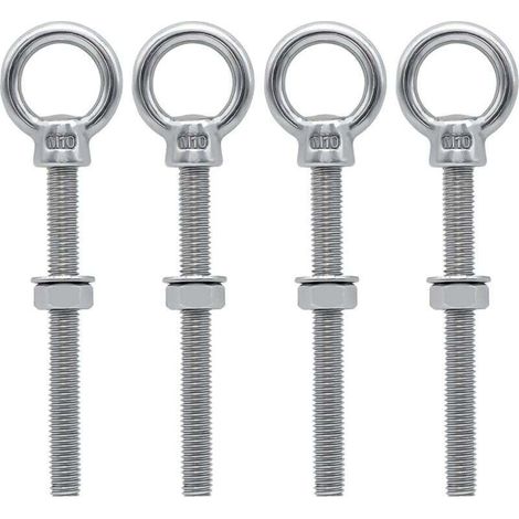 Boulons à Oeil M10 x 100 mm en Acier Inoxydable pour Fixation et Suspension, Vis à Anneau Filetage Métrique, 4 Pièces (1/4)