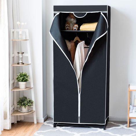 75 x 50 x 170 cm farbwahl kleiderschrank stoffschrank mit kleiderstange schwarz