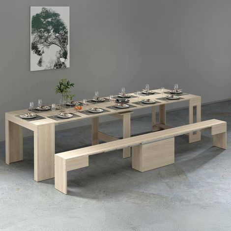 Dmora - Conjunto de mesa y sillas Crispin, Composición multiusos, Conjunto con consola y 1 banco extensible, 100% Made in Italy, 66x25h45 cm, Olmo (1/5)