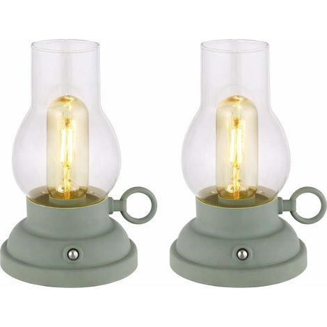 Lampe de table Lampe de table accu USB dimmable Lampe de chevet Lampe tempête Touchdimmer, opale, LED 1W 65Lm blanc chaud, LxLxH 12,5x10,7x17,5 cm, 2er Set