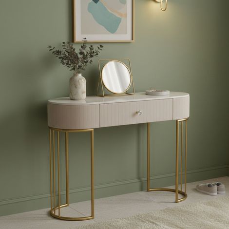 Dmora - Consola Abstraktes , Mesa multiusos, Gabinete de soporte, Escritorio de pasillo, 100x40 h75 cm, Crema y Blanco (1/5)