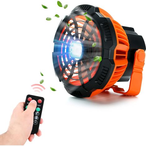 Ventilateur de camping avec LED, ventilateur de bureau portable avec crochet, station de charge 5200 mAh, batterie externe d'extérieur, 3 vitesses