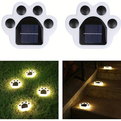 Paquet de 2 lampes solaires à empreintes d'animaux de compagnie, chat et chien, lumière solaire de voie, lumière de pelouse Led étanche (1/5)