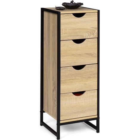 Idmarket – Chiffonnier 4 tiroirs 30 x 30 cm – Bois et métal noir – Style industriel pour entrée, salle de bain – Compact et esthétique