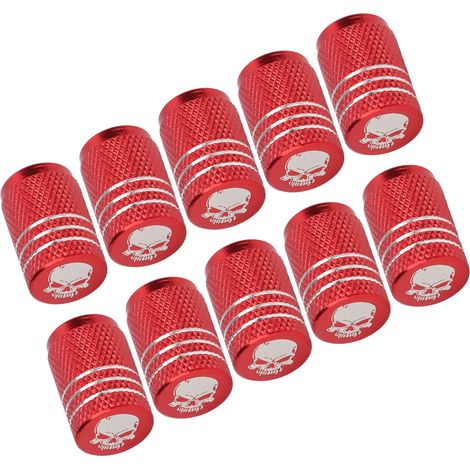Lot de 10 bouchons de valve de pneu universels à motif tête de mort pour voitures, SUV, vélos, camions et motos (rouge). (1/5)