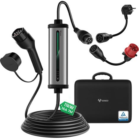 11kW Electric Car Charging Cable Type 2 16A 7M, EV Charger with Schuko Plug and CEE Plug Switchable, Three Phase Ev Wallbox IP66 Compatible with e-208 Model 3 ID.3/4 and Other BEV and Phev (1/5)