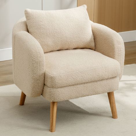Sessel mit Kissen Teddy-Samt Beige Massivholz OKMYHOME (1/5)