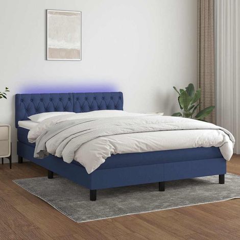 vidaXL Sommier à lattes de lit avec matelas LED Bleu 140x190 cm Tissu (1/5)