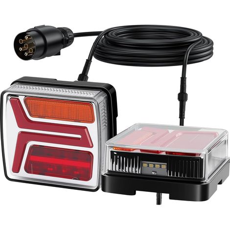 2PCS Feux Arrière LED pour Remorque 12V/24V, Ampoules de Feu Arrière avec Câble de 10 m et Connecteur 7 Broches, pour Remorque, Camion, Caravane (1/5)