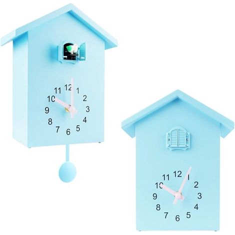 Kuckucksuhr, Wanduhr mit Kuckucksgeräuschen, Design-Pendeluhr, Vogelhaus, Wanddekoration für Wohnzimmer, Küche und Büro (Blau) (1/5)