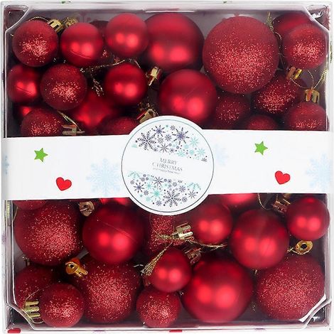 Paillettenbesetzte und matte Weihnachtskugel, bruchsichere Kunststoffdekorationen für Weihnachtsbaum, Zuhause, Party, Büro, Rot (1/5)