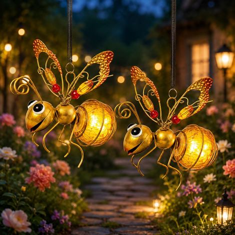 Lot de 2 lampes solaires à suspendre en forme d'abeilles pour extérieur, décoration d'abeilles, lampes solaires pour jardin, balcon, terrasse, arbres [Classe énergétique E] (1/5)