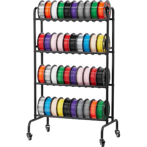 VEVOR Support de Rangement de Filaments Mobile 4 Niveaux, Etagere de Stockage de Filaments deImprimante 3D, Porte-bobines de Filament sur Roulettes, pour Studio deImpression 3D, Bureau, Atelier, Noir