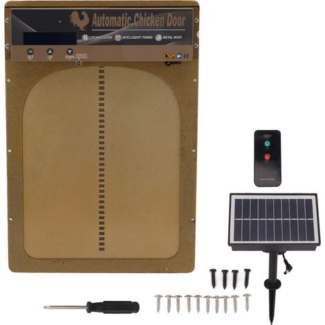 Porte automatique solaire pour poulailler 3-en-1 ouvre-porte avec minuterie, capteur lumineux et télécommande, doré (1/5)