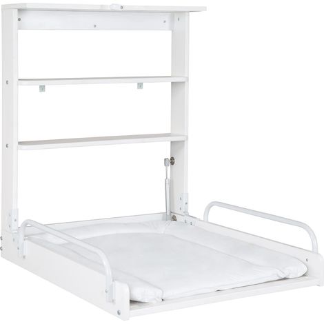 Table à Langer Murale Pliante en Bois Laqué Blanc avec Matelas de Change - 2 Étagères Pratiques - peu Encombrante - Supporte Jusqu'à 15 kg (1/5)