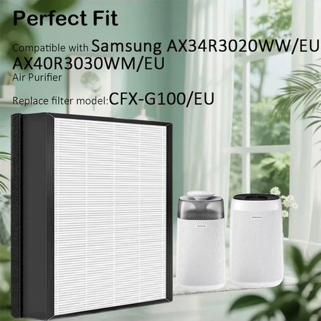 Filtre HEPA et charbon actif 2 en 1 de remplacement, compatible avec les purificateurs d'air Samsung AX3300, AX40R3030WM/EU, AX3300, AX34R3020WW/EU et CFX-G100/EU. (1/4)