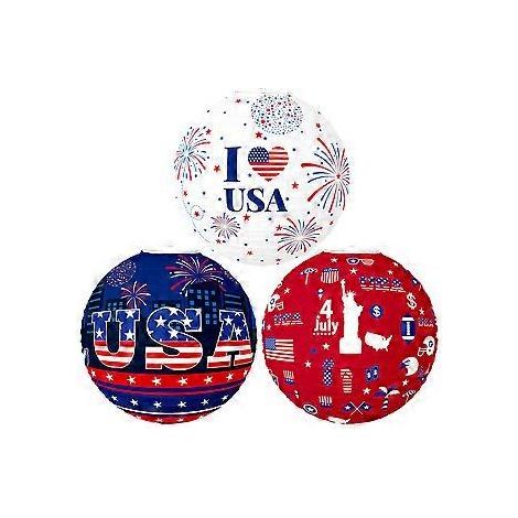 3er-Set patriotische Laternen, Dekoration zum amerikanischen Unabhängigkeitstag, Papierlaternen zum Aufhängen für Partys