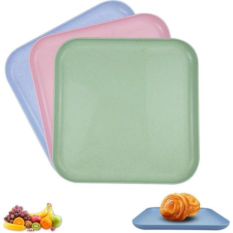 3 Pièces Plateau de Service Rectangulaire Antidérapant en Plastique pour Cuisines, Pique-Niques, Cafés, Hôtels (1/5)