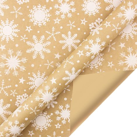 Papier D Emballage De Noel - Papier Kraft Double Face - Motif Flocon De Neige Et Etoile - Rouleau 50 X 1000 Cm - 120 G M2 (1/5)