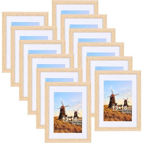 Bilderrahmen 13x18 cm 12er Set Holzrahmen mit Passepartout Acrylglas (1/5)