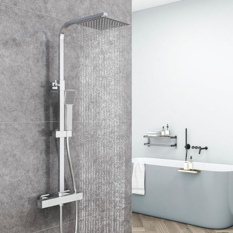 Set di colonna doccia termostatica per bagno, rubinetto doccia termostatico, ottone, finitura cromata, altezza regolabile 730 mm-1150 mm (3 pollici quadrati, argento) (1/4)