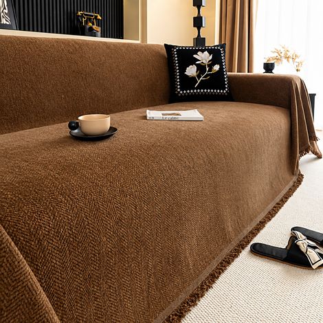 Jeté de Canapé Chenille Moderne Plaid Fauteuil Chevrons Marron Foncé 180130cm 750 g – Livraison gratuite (1/3)