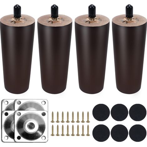 4 Pièces Pieds de Meubles Bois 18cm Noyer Ronde pour Lit (1/5)